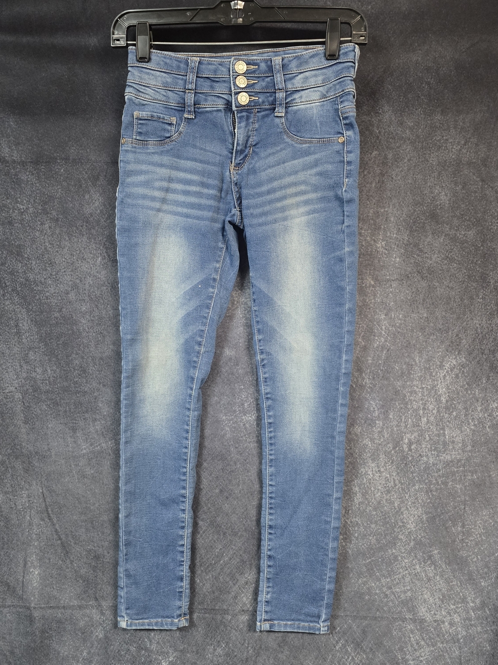 Mudd Light Blue High-Rise Skinny Jeans with Triple Buttons